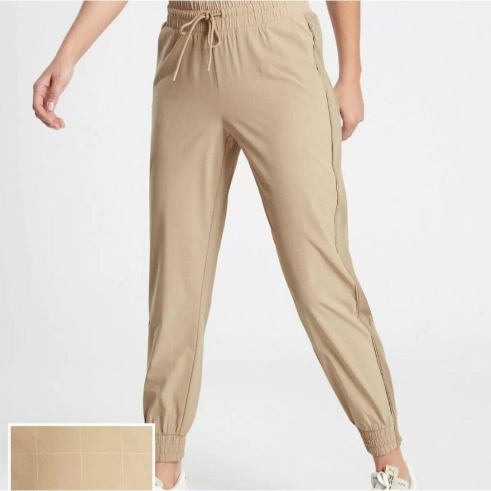 NWT Athleta Brooklyn Textured Jogger Windowpane Silt Taupe Plus Size